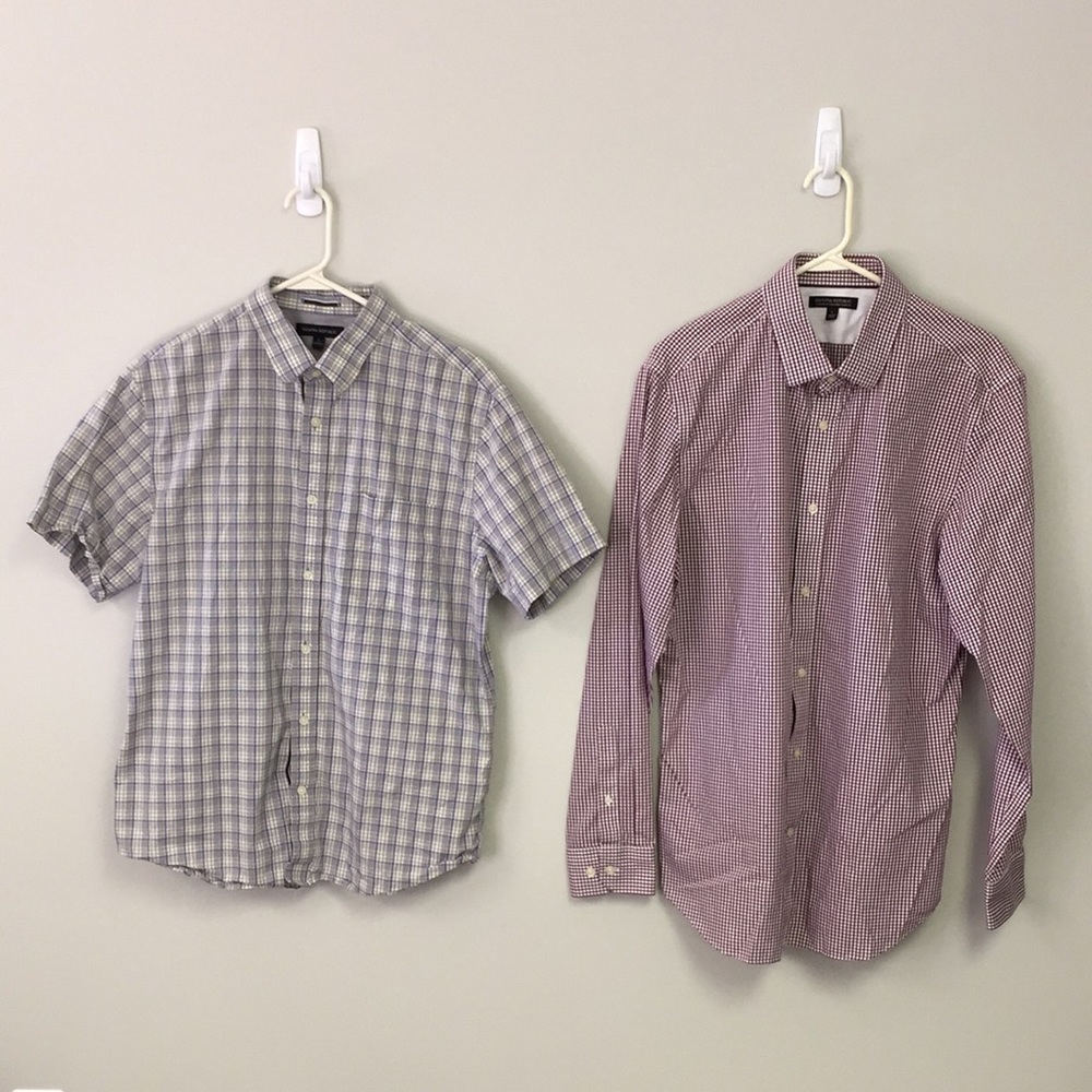 Banana Republic Non-Iron Set 2 Plaid Shirts Sz L